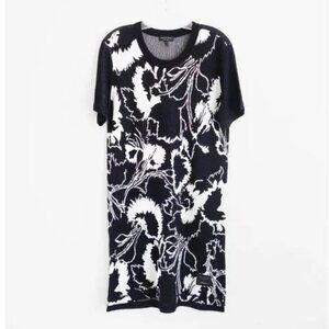 rag & bone Liberty Black White Knit Flower Print Short Sleeve Shift Dress Small